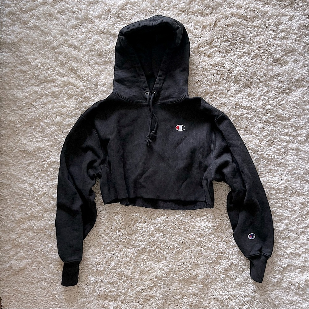 Champion Cropped Black Hoodie - xs